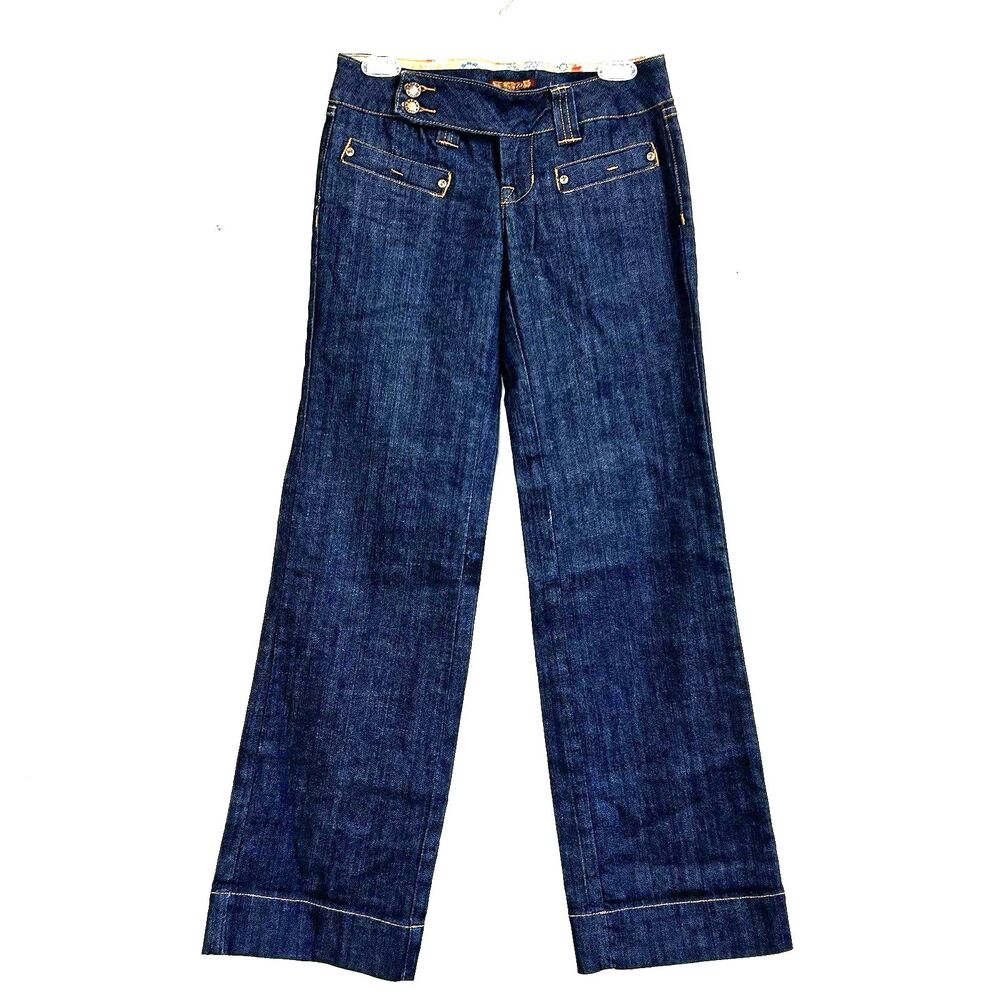 Vintage Zana Di Y2K Dark Wash Wide Leg Low Rise Denim Jeans Size 3 Ramie Cotton